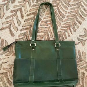 Green genuine leather tote purse